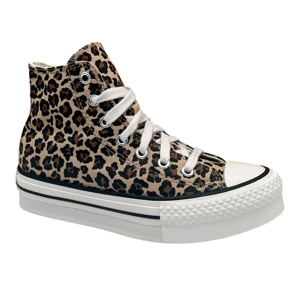Converse Chuck Taylor Lift Youth Girls High-Top Sneakers Size 1 Vintage Leopard